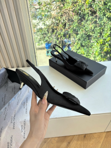 Saint Laurent Dakota Rose Satin Slingback Pumps Black 50MM Saint Laurent Dakota Rose Satin Slingback Pumps Black 50MM