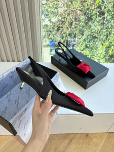 Saint Laurent Dakota Rose Satin Slingback Pumps Black Red 50MM Saint Laurent Dakota Rose Satin Slingback Pumps Black Red 50MM