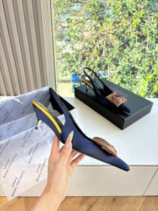 Saint Laurent Dakota Rose Satin Slingback Pumps Blue 50MM Saint Laurent Dakota Rose Satin Slingback Pumps Blue 50MM