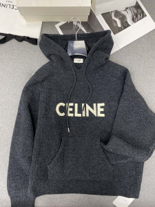 Celine Black Ribbed Wool Knitwear Hooded Sweater Celine Black Ribbed Wool Knitwear Hooded Sweater