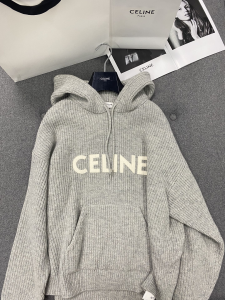 Celine Gray Ribbed Wool Knitwear Hooded Sweater Celine Gray Ribbed Wool Knitwear Hooded Sweater