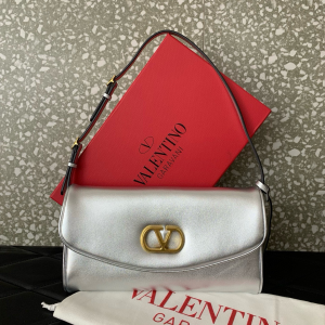 Valentino Small DeVain Silver Nappa Leather Shoulder Bag Valentino Small DeVain Silver Nappa Leather Shoulder Bag
