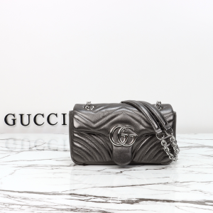 Gucci GG Marmont Small Shoulder Bag Silver Gray Matelasse Lambskin Leather Gucci GG Marmont Small Shoulder Bag Silver Gray Matelasse Lambskin Leather