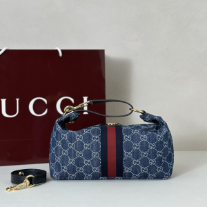 Gucci Vanity Medium Top Handle Bag Blue and White GG Denim Fabric Gucci Vanity Medium Top Handle Bag Blue and White GG Denim Fabric
