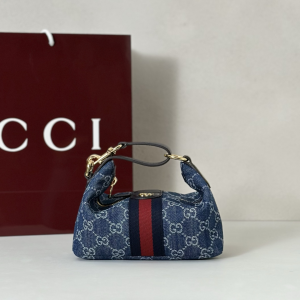 Gucci Vanity Mini Top Handle Bag Blue and White GG Denim Fabric Gucci Vanity Mini Top Handle Bag Blue and White GG Denim Fabric