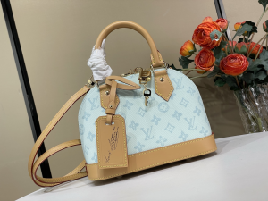 Louis Vuitton Alma BB Light Blue Monogram Canvas Tote Shoulder Bag Louis Vuitton Alma BB Light Blue Monogram Canvas Tote Shoulder Bag