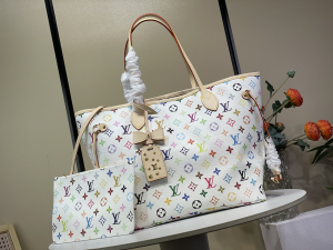 Louis Vuitton Neverfull MM Tote Shoulder Bag White Multicolor Monogram Canvas Louis Vuitton Neverfull MM Tote Shoulder Bag White Multicolor Monogram Canvas