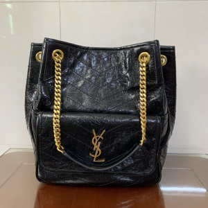 Saint Laurent Niki Small Shopping Shoulder Crossbody Bag Black Vintage Calfskin Leather Saint Laurent Niki Small Shopping Shoulder Crossbody Bag Black Vintage Calfskin Leather
