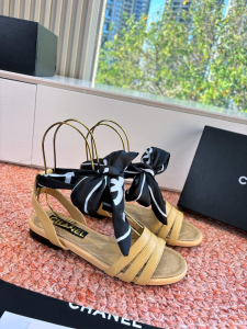 Chanel Beige Leather Flat Sandals