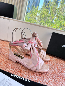 Chanel Pink Leather Flat Sandals