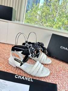 Chanel White Leather Flat Sandals