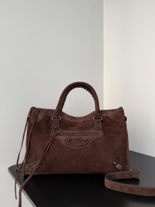 Balenciaga Medium Le City Top Handle Shoulder Bag Dark Brown Suede Leather Balenciaga Medium Le City Top Handle Shoulder Bag Dark Brown Suede Leather