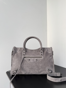 Balenciaga Medium Le City Top Handle Shoulder Bag Dark Gray Suede Leather Balenciaga Medium Le City Top Handle Shoulder Bag Dark Gray Suede Leather