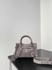 Balenciaga Mini Le City Top Handle Shoulder Bag Dark Gray Suede Leather Balenciaga Mini Le City Top Handle Shoulder Bag Dark Gray Suede Leather