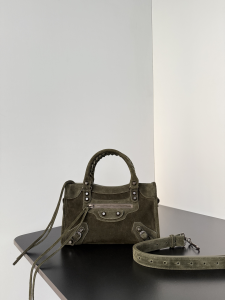Balenciaga Mini Le City Top Handle Shoulder Bag Dark Green Suede Leather Balenciaga Mini Le City Top Handle Shoulder Bag Dark Green Suede Leather