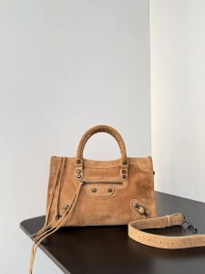 Balenciaga Small Le City Top Handle Shoulder Bag Brown Suede Leather Balenciaga Small Le City Top Handle Shoulder Bag Brown Suede Leather