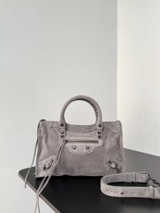 Balenciaga Small Le City Top Handle Shoulder Bag Dark Gray Suede Leather Balenciaga Small Le City Top Handle Shoulder Bag Dark Gray Suede Leather