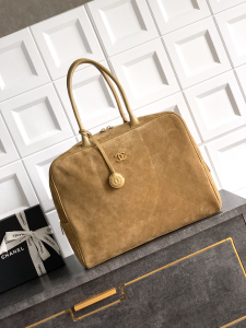 Chanel Dark Beige Suede Leather Boston Tote Bag Chanel Dark Beige Suede Leather Boston Tote Bag