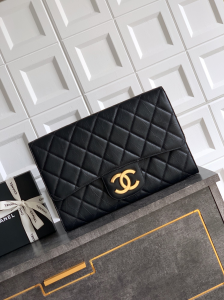 Chanel Large Black Calfskin Leather Clutch Bag Chanel Large Black Calfskin Leather Clutch Bag