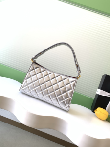 Chanel Silver Quilted Leather Clutch Hobo Top Handle Bag Chanel Silver Quilted Leather Clutch Hobo Top Handle Bag