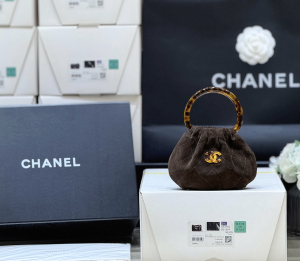 Chanel Vip Mini Pouch Bag Dark Brown Suede Calfskin with Plexi Handle Chanel Vip Mini Pouch Bag Dark Brown Suede Calfskin with Plexi Handle