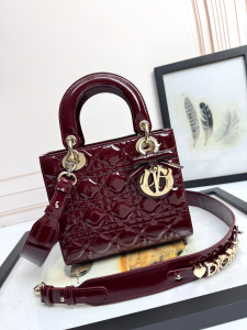 Dior Small Lady Dior My ABCDior Tote Shoulder Crossbody Bag Dark Red Patent Cannage Leather Dior Small Lady Dior My ABCDior Tote Shoulder Crossbody Bag Dark Red Patent Cannage Leather