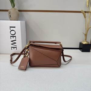 Loewe Mini Puzzle Edge Shoulder Crossbody Bag Brown Soft Shiny Calfskin Loewe Mini Puzzle Edge Shoulder Crossbody Bag Brown Soft Shiny Calfskin
