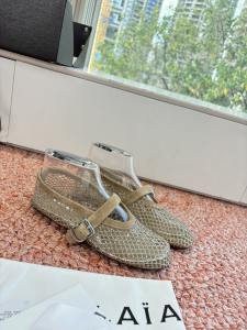 Alaia Fishnet and Suede Leather Ballet Flats Khaki Alaia Fishnet and Suede Leather Ballet Flats Khaki