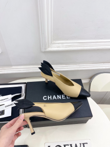 Chanel CC Beige Leather Slingback Pumps 75MM Chanel CC Beige Leather Slingback Pumps 75MM