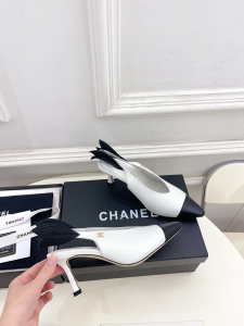 Chanel CC White Leather Slingback Pumps 75MM Chanel CC White Leather Slingback Pumps 75MM