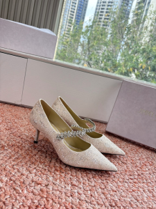 Jimmy Choo Embellished Crystals Glitter Pointed Toe Pumps Beige Jimmy Choo Embellished Crystals Glitter Pointed Toe Pumps Beige