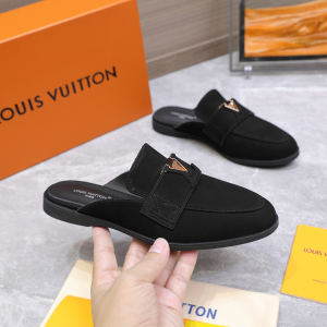 Louis Vuitton LV Mare Open Back Loafer Black Suede Leather Louis Vuitton LV Mare Open Back Loafer Black Suede Leather