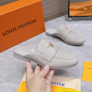 Louis Vuitton LV Mare Open Back Loafer Gray Calfskin Leather Louis Vuitton LV Mare Open Back Loafer Gray Calfskin Leather