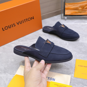 Louis Vuitton LV Mare Open Back Loafer Navy Blue Suede Leather Louis Vuitton LV Mare Open Back Loafer Navy Blue Suede Leather