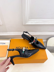 Louis Vuitton LV Vibe Slingback Pumps Black Calfskin Leather 55MM Louis Vuitton LV Vibe Slingback Pumps Black Calfskin Leather 55MM