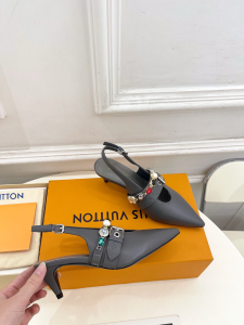 Louis Vuitton LV Vibe Slingback Pumps Gray Calfskin Leather 55MM Louis Vuitton LV Vibe Slingback Pumps Gray Calfskin Leather 55MM
