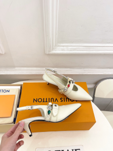 Louis Vuitton LV Vibe Slingback Pumps White Calfskin Leather 55MM Louis Vuitton LV Vibe Slingback Pumps White Calfskin Leather 55MM