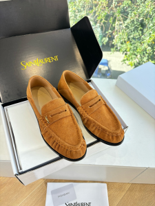 Saint Laurent YSL Le Penny Loafers Brown Suede Leather Saint Laurent YSL Le Penny Loafers Brown Suede Leather