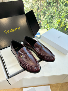 Saint Laurent YSL Le Penny Loafers Burgundy Calfskin Leather Saint Laurent YSL Le Penny Loafers Burgundy Calfskin Leather