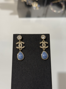 Chanel Crystal CC Drop Earrings Blue