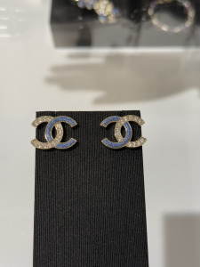 Chanel Crystal CC Studs Earrings Blue