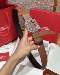 Roger Vivier Crystal Buckle Brown Leather Belt 30MM Roger Vivier Crystal Buckle Brown Leather Belt 30MM