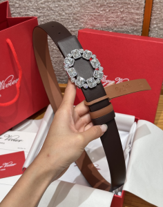 Roger Vivier Crystal Buckle Dark Brown Leather Belt 30MM Roger Vivier Crystal Buckle Dark Brown Leather Belt 30MM