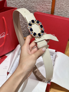 Roger Vivier Crystal Buckle Off White Leather Belt 30MM Roger Vivier Crystal Buckle Off White Leather Belt 30MM