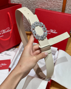 Roger Vivier Crystal Buckle White Leather Belt 30MM Roger Vivier Crystal Buckle White Leather Belt 30MM