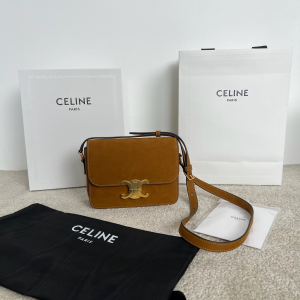 Celine Teen Triomphe Flap Shoulder Crossbody Bag Brown Suede Leather Celine Teen Triomphe Flap Shoulder Crossbody Bag Brown Suede Leather