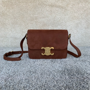 Celine Teen Triomphe Flap Shoulder Crossbody Bag CHESTNUT grained nubuck Calfskin Celine Teen Triomphe Flap Shoulder Crossbody Bag CHESTNUT grained nubuck Calfskin