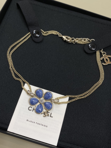 Chanel Blue Camellia Flower Choker Necklaces Chanel Blue Camellia Flower Choker Necklaces
