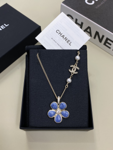 Chanel Blue Camellia Flower Pendant Necklaces Chanel Blue Camellia Flower Pendant Necklaces