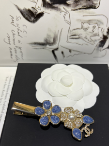 Chanel Crystal Blue Camellia Flower Hair Clip Chanel Crystal Blue Camellia Flower Hair Clip